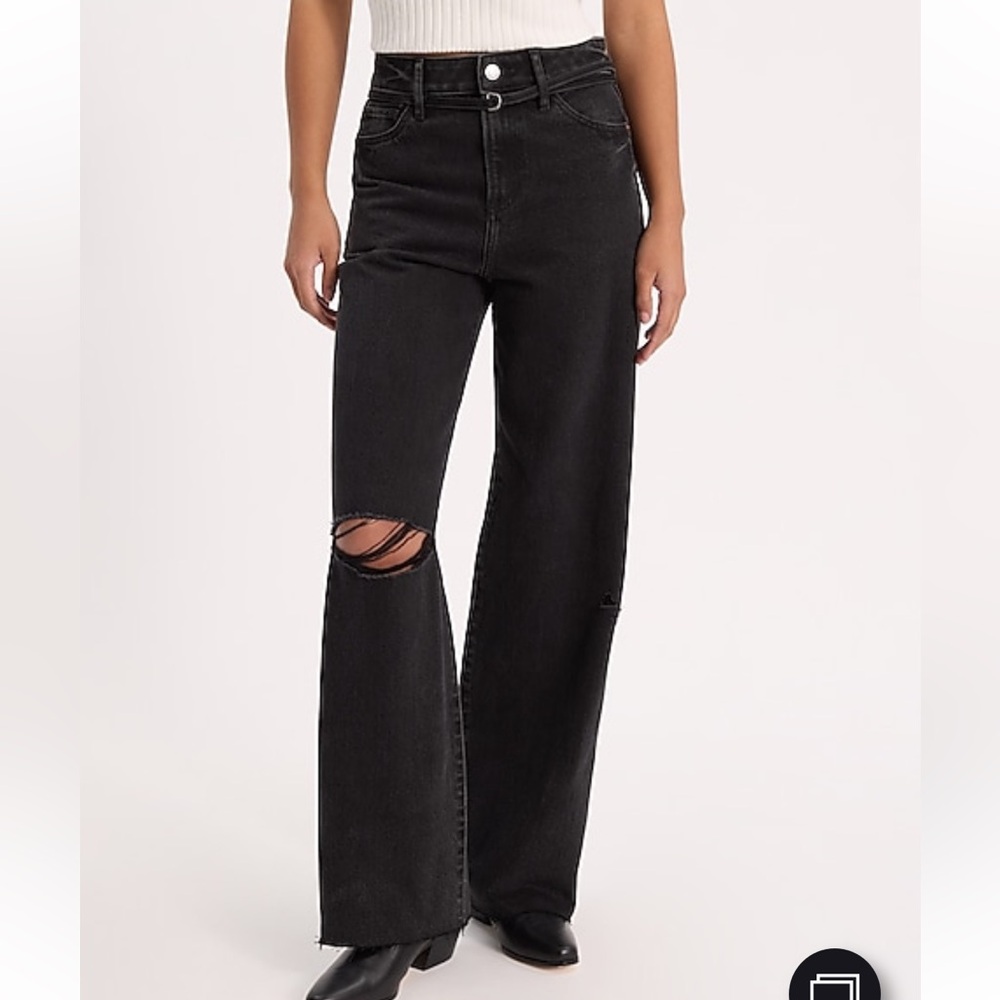 Express Black Distressed Wide Leg Jeans